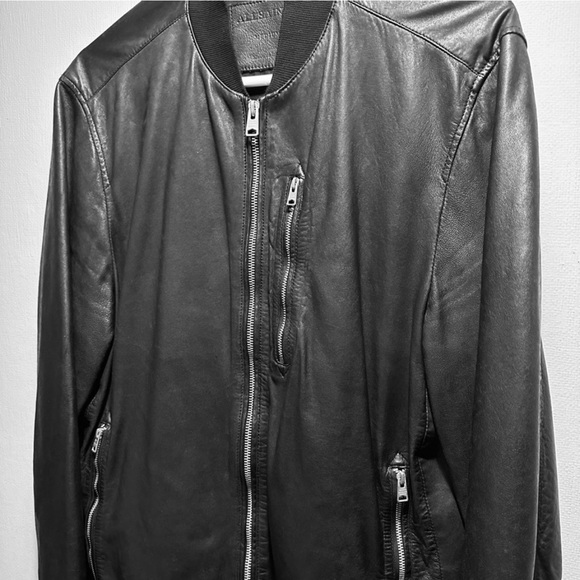 SOLD!! NWT MENS ALLSAINTS KINO BLACK BIKER LEATHER BOMBER JACKET STREETWEAR SZ M - Picture 7 of 15